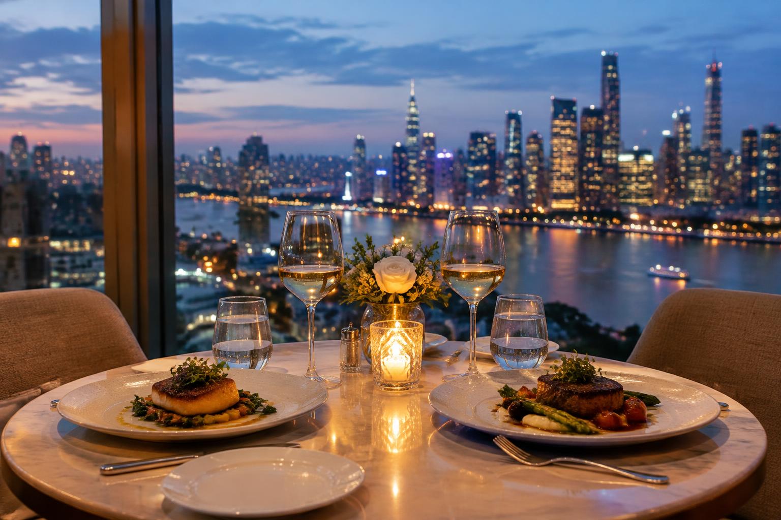 Candlelit dinner overlooking a destination city