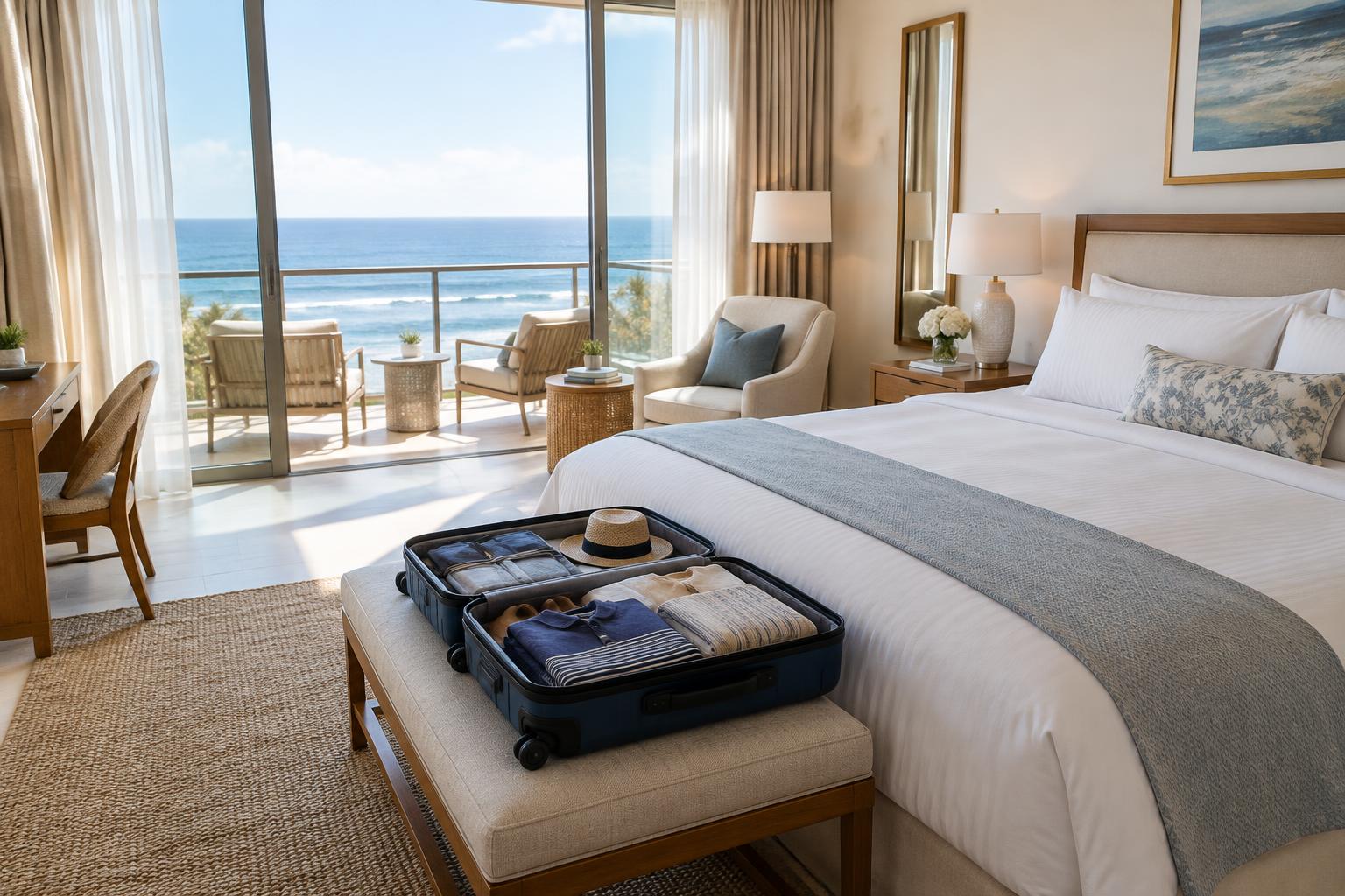 An inviting ocean-view hotel suite